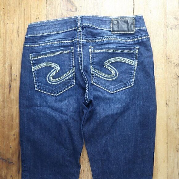 SILVER JEANS CO BERKLEY DARK WASH STRETCH BLUE DENIM JEANS SIZE W27/L32 - Picture 12 of 13